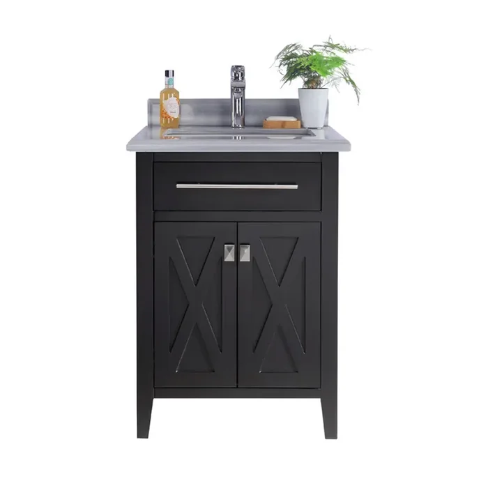 Wimbledon – 24 – Espresso Cabinet + White Stripes Marble Countertop