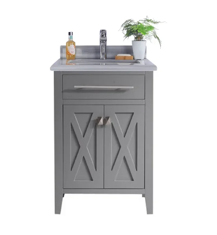 Wimbledon – 24 – Grey Cabinet + White Stripes Marble Countertop