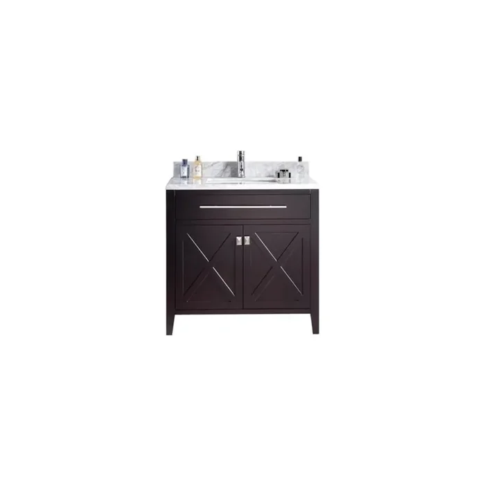 Wimbledon – 36 – Brown Cabinet + White Carrara Marble Countertop