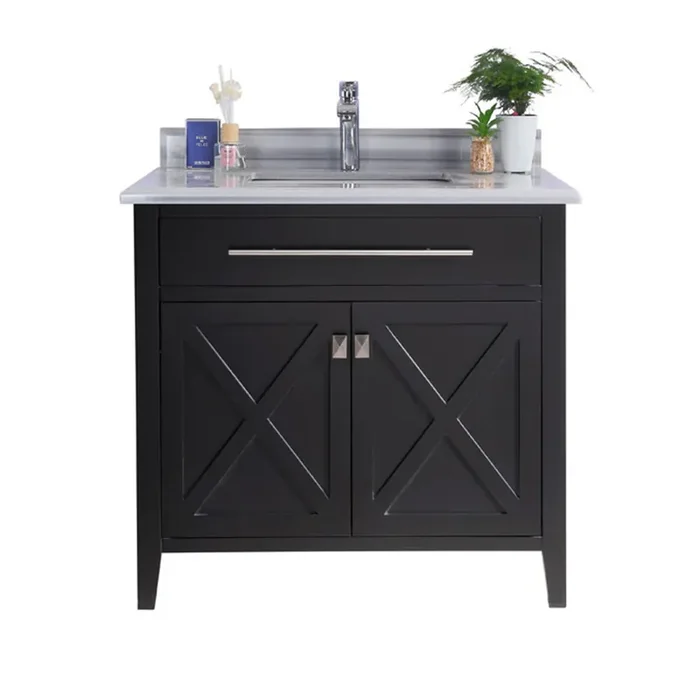 Wimbledon – 36 – Espresso Cabinet + White Stripes Marble Countertop