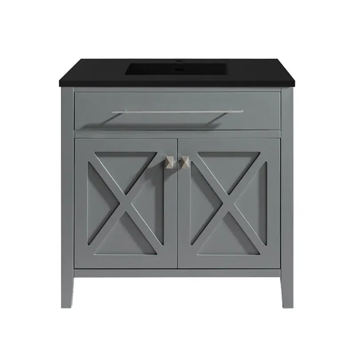 Wimbledon – 36 – Grey Cabinet + Matte Black Viva Stone Solid Surface Countertop
