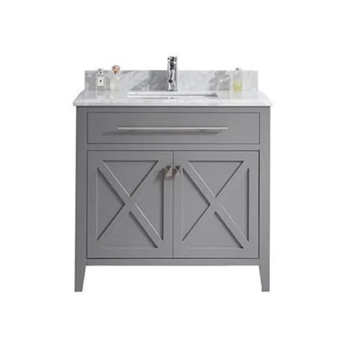 Wimbledon – 36 – Grey Cabinet + White Carrara Marble Countertop