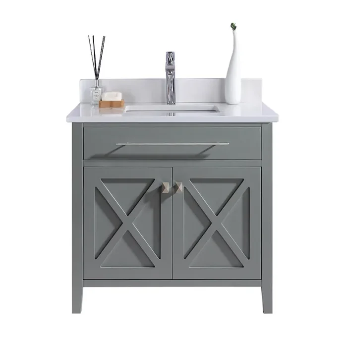Wimbledon – 36 – Grey Cabinet + White Quartz Countertop