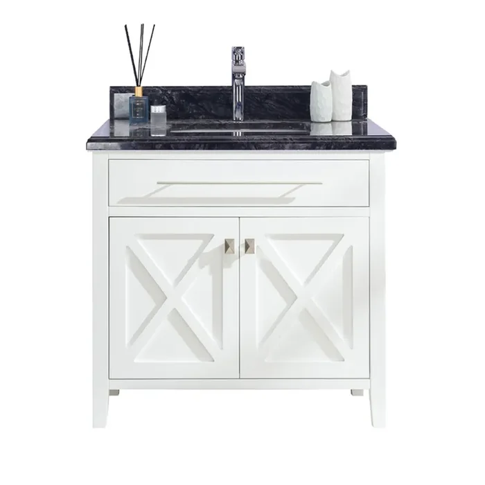 Wimbledon – 36 – White Cabinet + Black Wood Marble Countertop