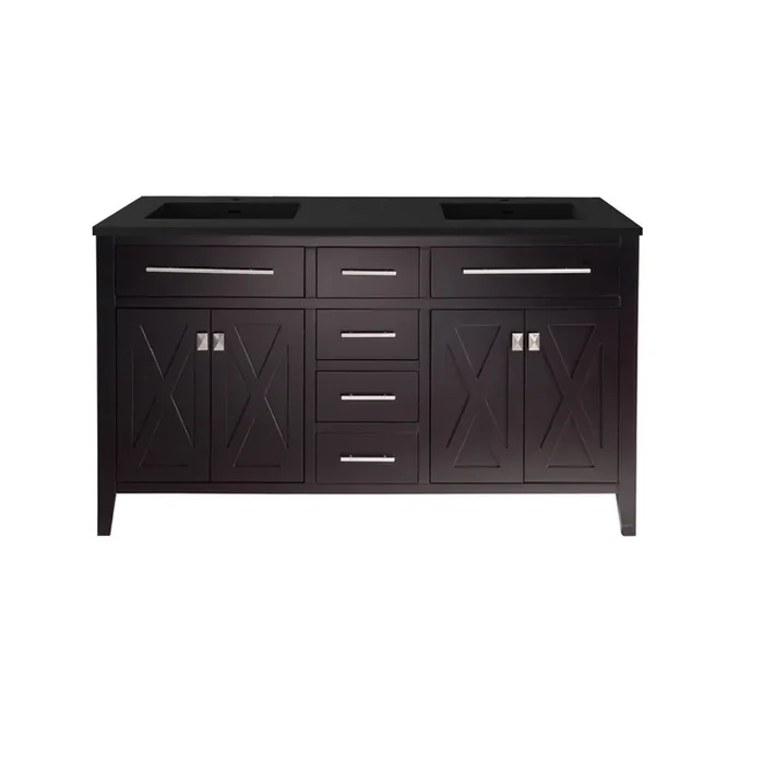 Wimbledon – 60 – Brown Cabinet + Matte Black Viva Stone Solid Surface Countertop