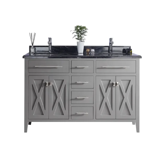 Wimbledon – 60 – Grey Cabinet + Black Wood Marble Countertop