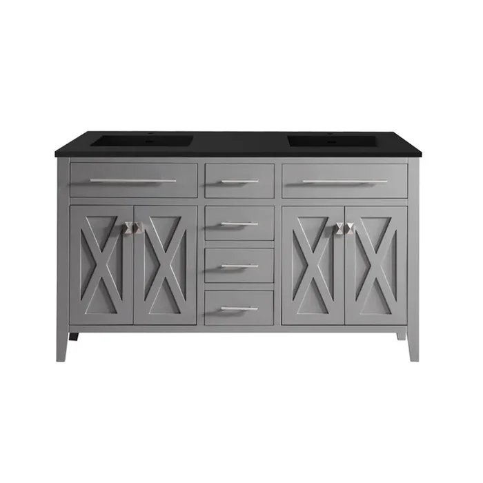 Wimbledon – 60 – Grey Cabinet + Matte Black Viva Stone Solid Surface Countertop