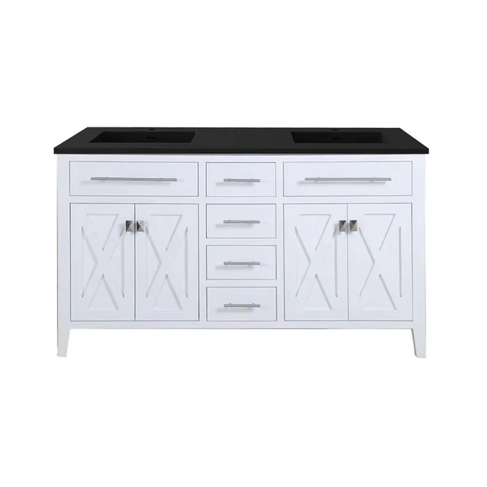 Wimbledon – 60 – White Cabinet + Matte Black Viva Stone Solid Surface Countertop