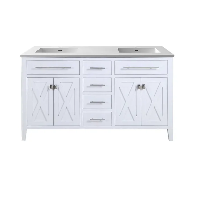 Wimbledon – 60 – White Cabinet + Matte White Viva Stone Solid Surface Countertop