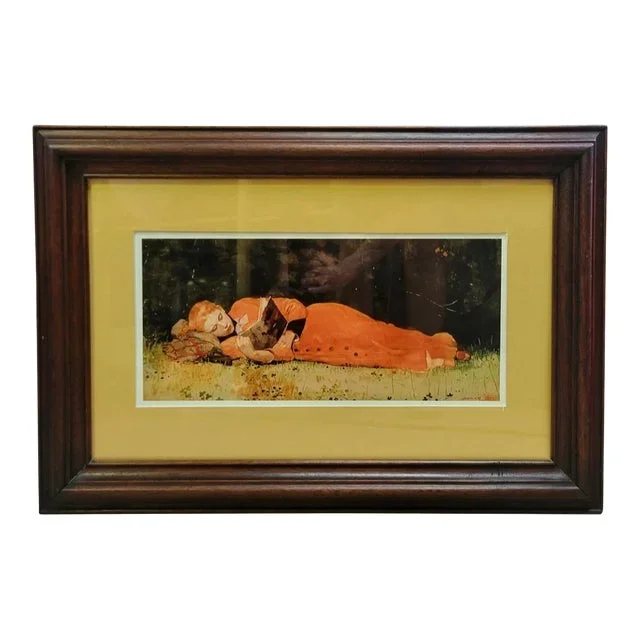 Winslow Homer 1990s Reproduction Print of 1877 Watercolor, Giclee Print the New Novel Antique Walnut Frame