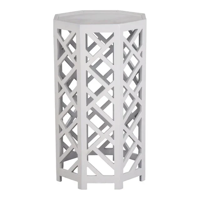 Wood Fretwork Pedestal, White – Large