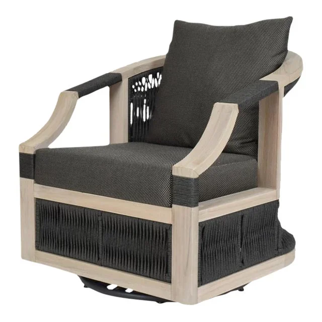 Woodbridge Furniture Bellevue Swivel Chair, Weathered Teak Finish
