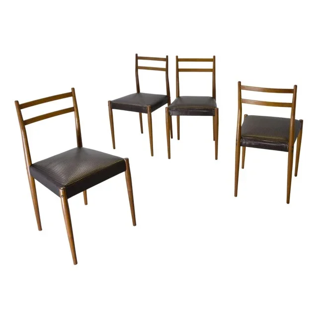 Wooden Chairs with Fabric Seat by Fratelli Reguitti attributable to Gio Ponti, 1960s, Set of 4