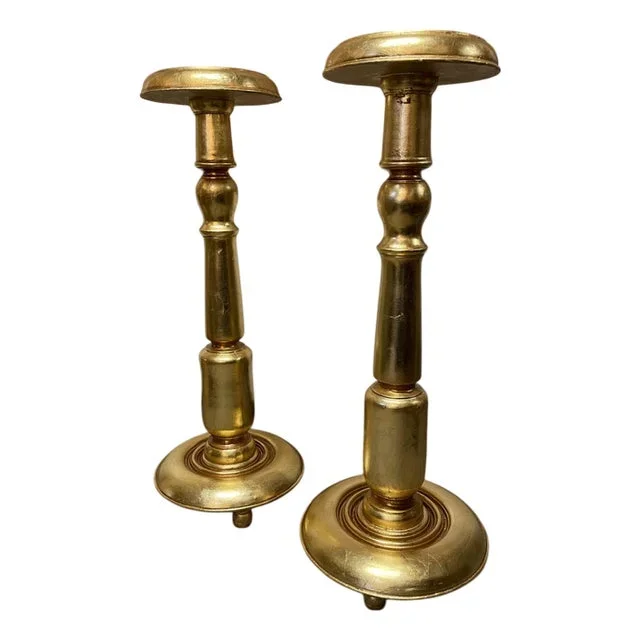 Wooden Gilded Pedestals, Set of 2