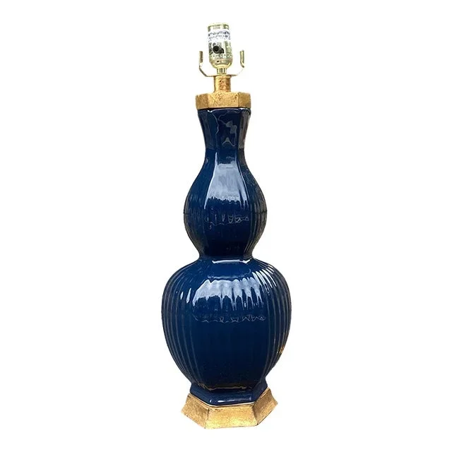 Worlds Away Attributed Blue Double Gourd Lamp With Gilt Detail