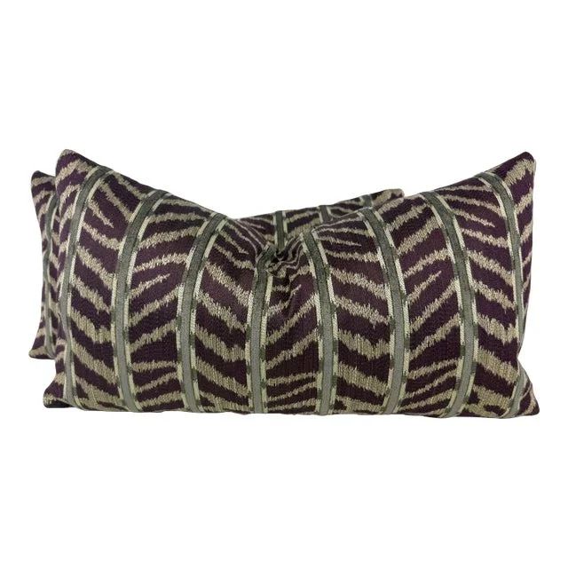 Woven Zebra Stripe in Grape 12″x22″ Pillows-a Pair