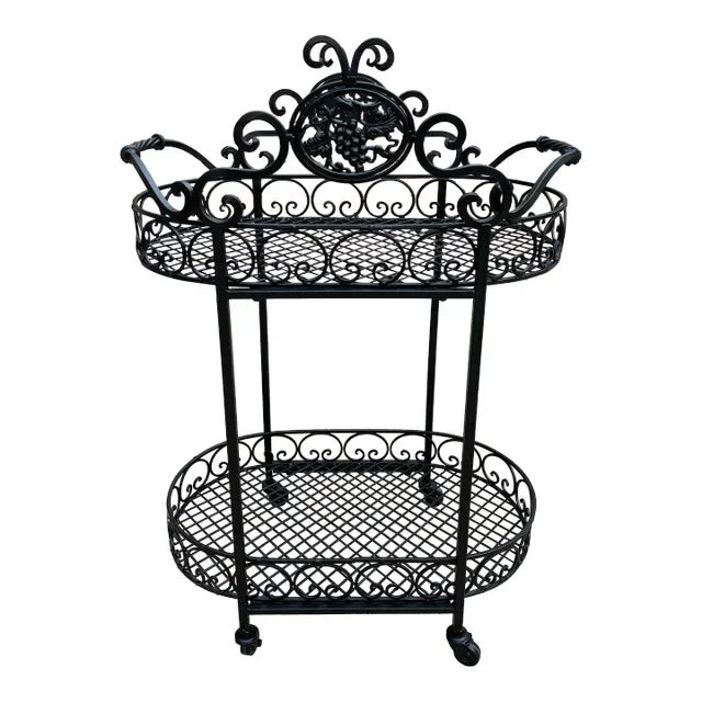 Wrought Iron Outdoor Garden Bar Cart in Black