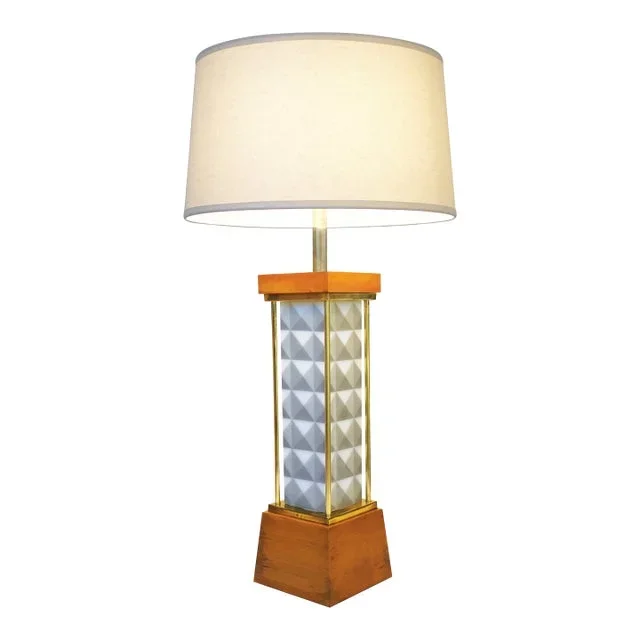 XL Stiffel Art Brass Walnut Atomic Modern Column Table Lamp 1960’s
