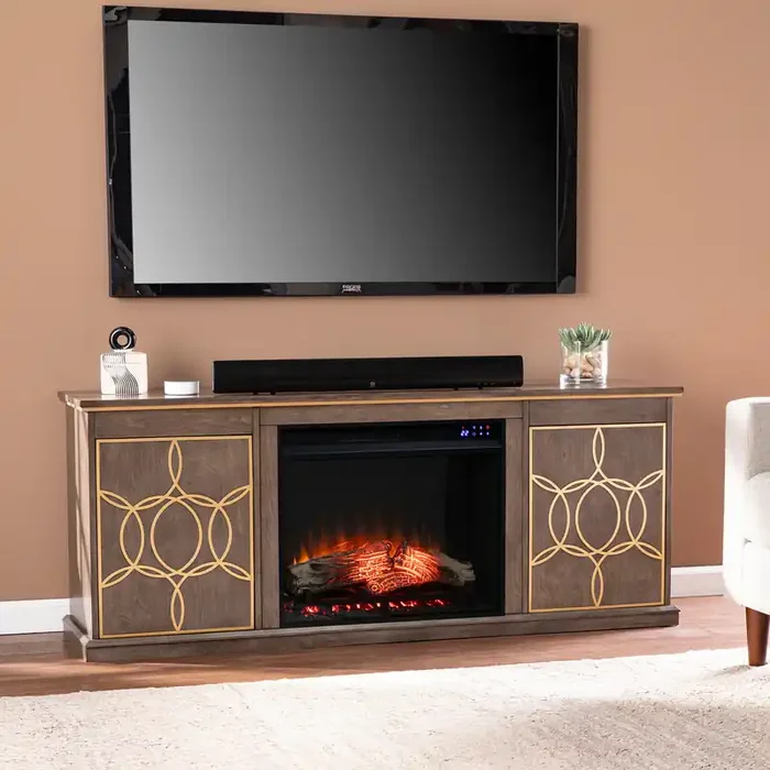 Yardlynn Touch Screen Electric Fireplace Console W/ Media Storage