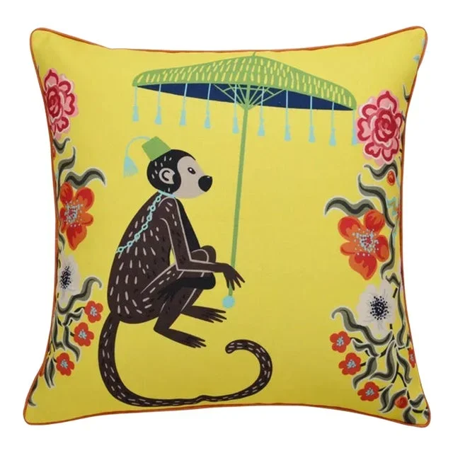 Yellow Monkey & Leopard 24″ Square Down Pillow