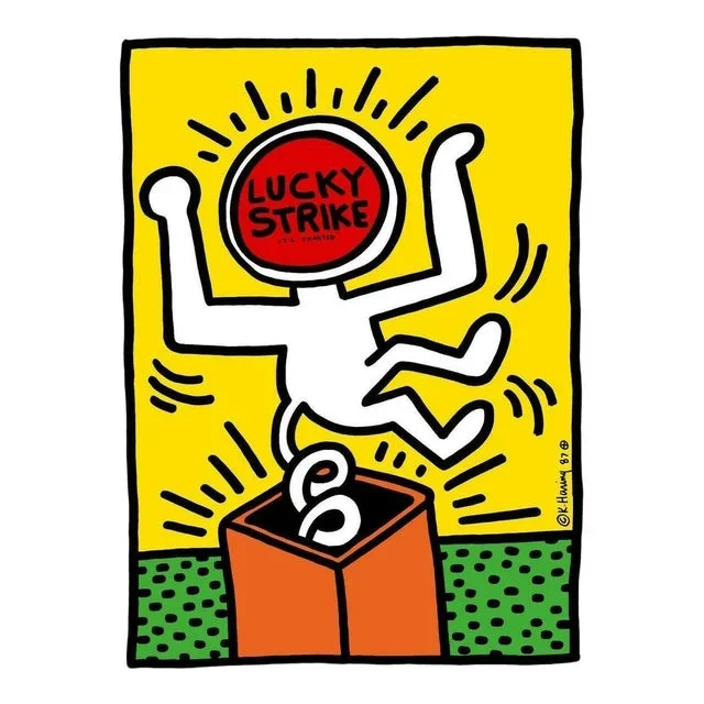 Yellow Poster by Keith Haring for Lucky Strike, 1987
