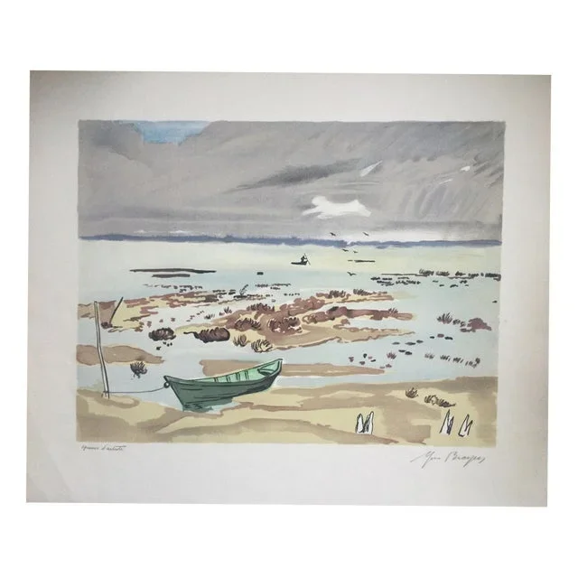 Yves Brayer, Boat in the Camargue, Original Signed Lithograph