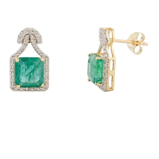 Zambian Emerald Diamond Statement Stud Earrings- a Pair