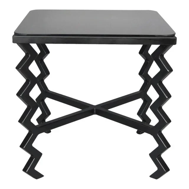 Zig-Zag’ Side Table With Black Glass Top